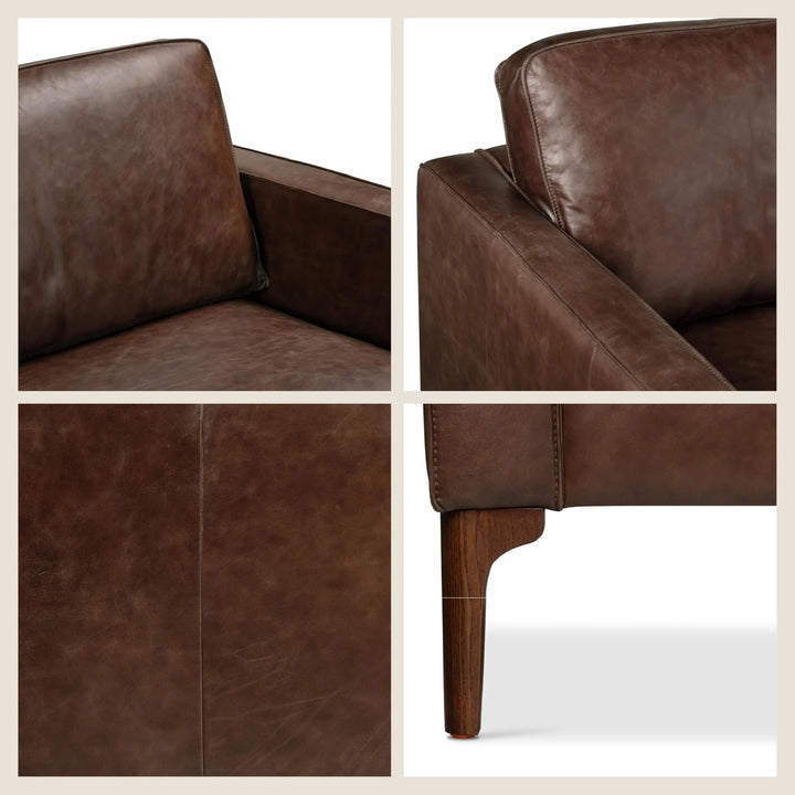 Poly &amp; Bark Mateo 82" Sofa, Chocolate Brown Full-Grain Pure-Aniline Italian Leather