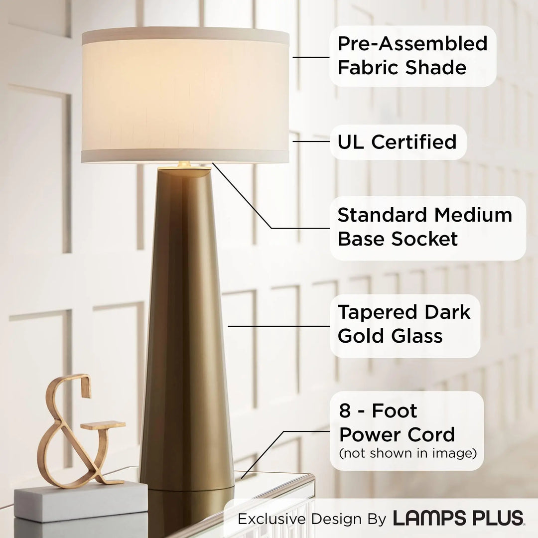 Possini Euro Design Karen 36 Inch Large Table Lamp, Dark Gold Glass, Modern