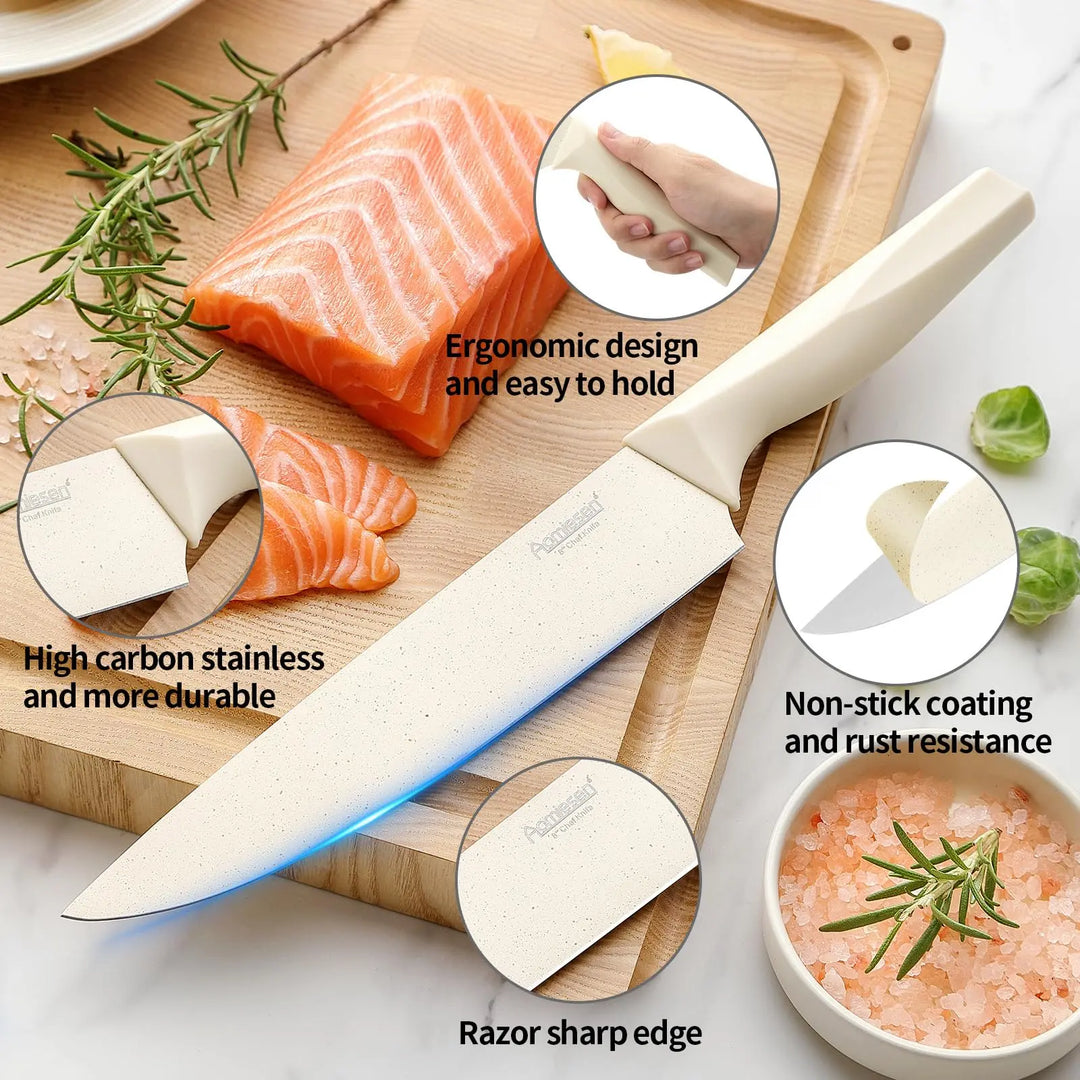 Premium Quality 8-Piece Knife Set with Block, Lightweight and Strong, Ergonomic Handles