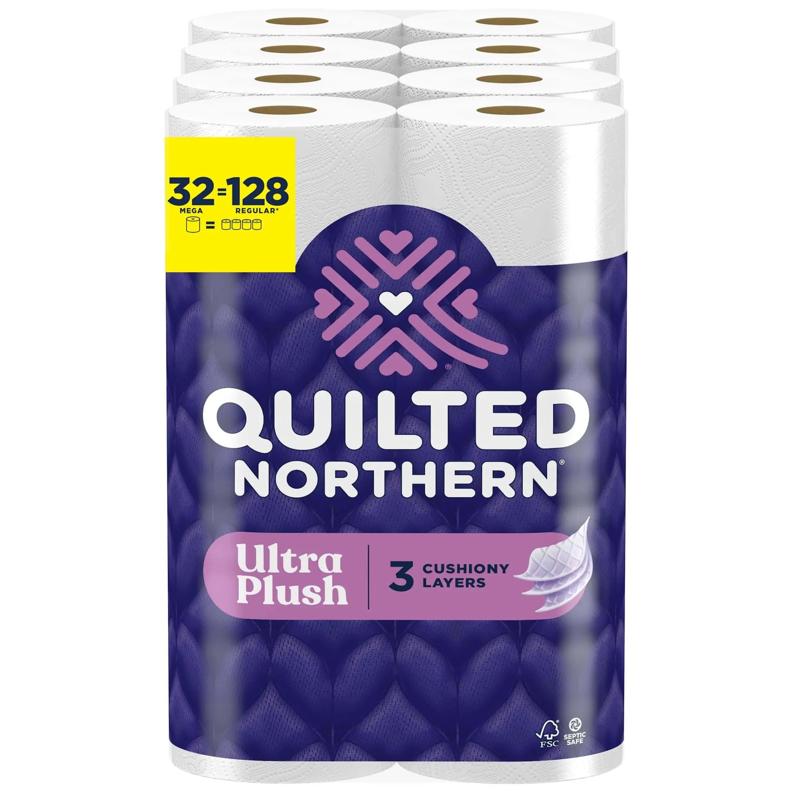 Quilted Northern Ultra Plush Toilet Paper, 32 Mega Rolls = 128 Regular Rolls, 3X Thicker*, 3 Ply Soft Toilet Tissue 