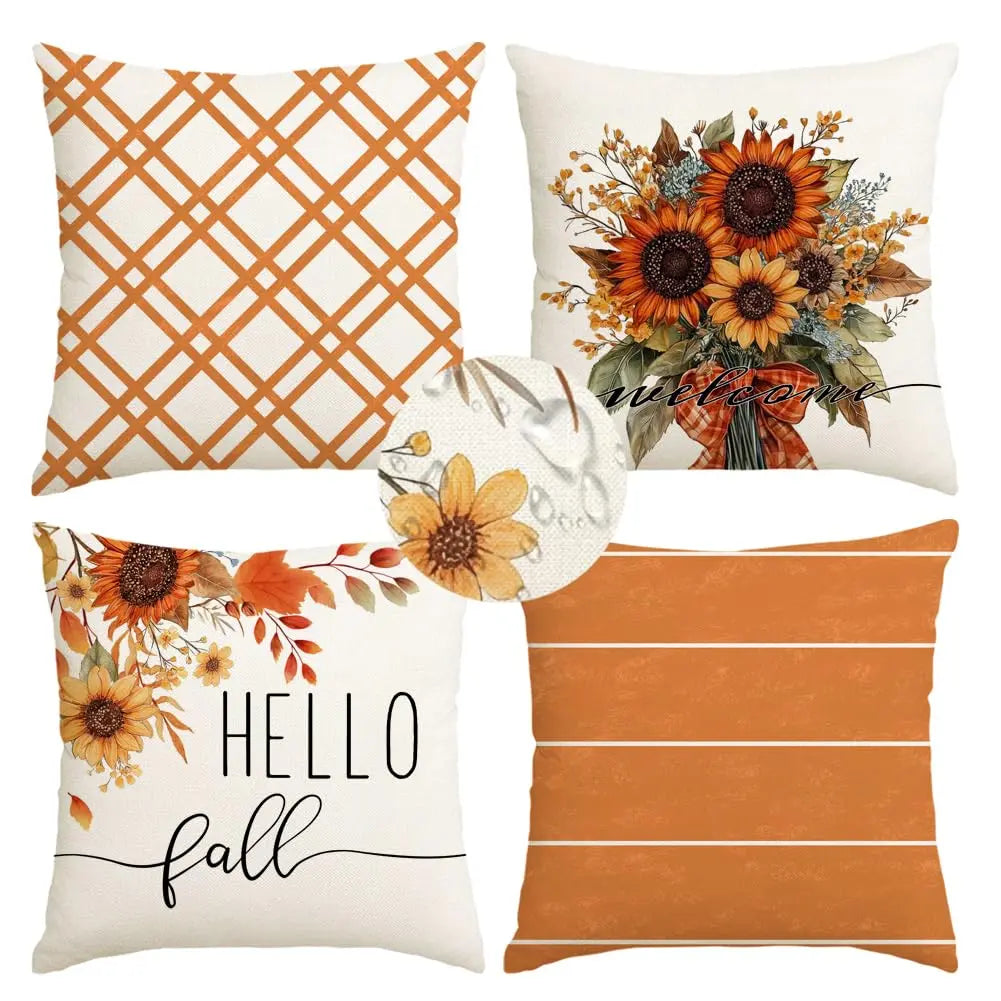 RABUSOFA Fall Pillow Covers 18x18 Inch Set of 4 Fall Decorations for Home