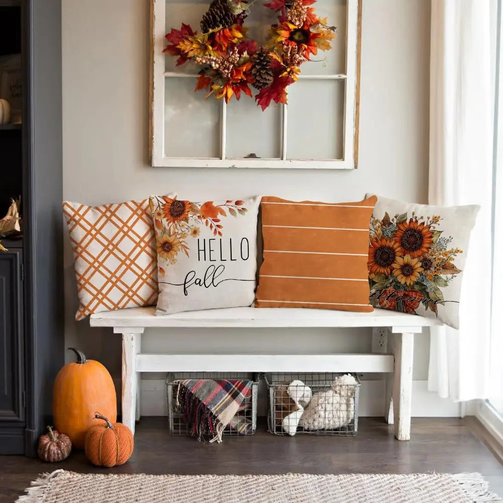 RABUSOFA Fall Pillow Covers 18x18 Inch Set of 4 Fall Decorations for Home
