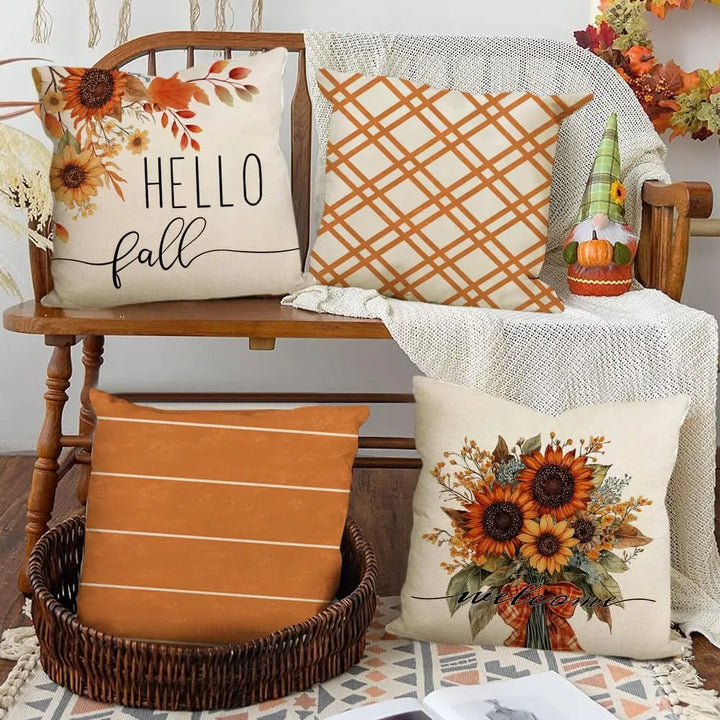 RABUSOFA Fall Pillow Covers 18x18 Inch Set of 4 Fall Decorations for Home