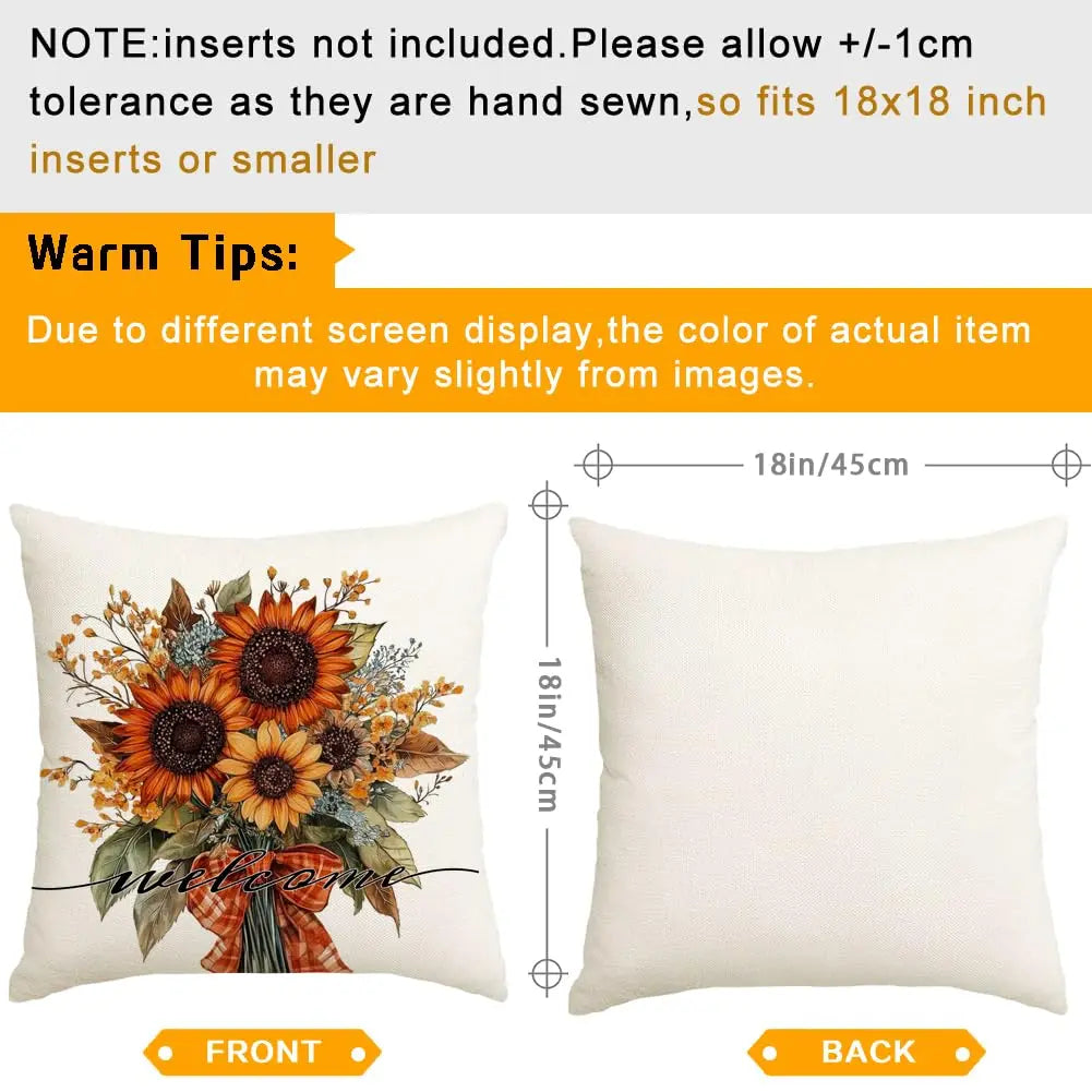 RABUSOFA Fall Pillow Covers 18x18 Inch Set of 4 Fall Decorations for Home