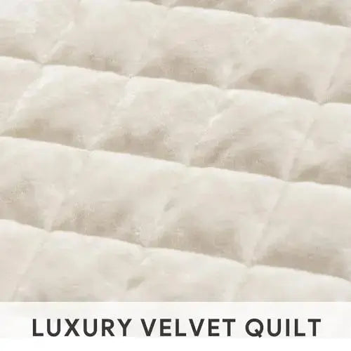 RECYCO Luxury Velvet Quilt Set King Size, Lightweight Velvet Comforter Set, Oversized Bedspread Coverlet Quilted Bedding Set, with 2 Matching Pillow Shams, for All Season, Cream White 