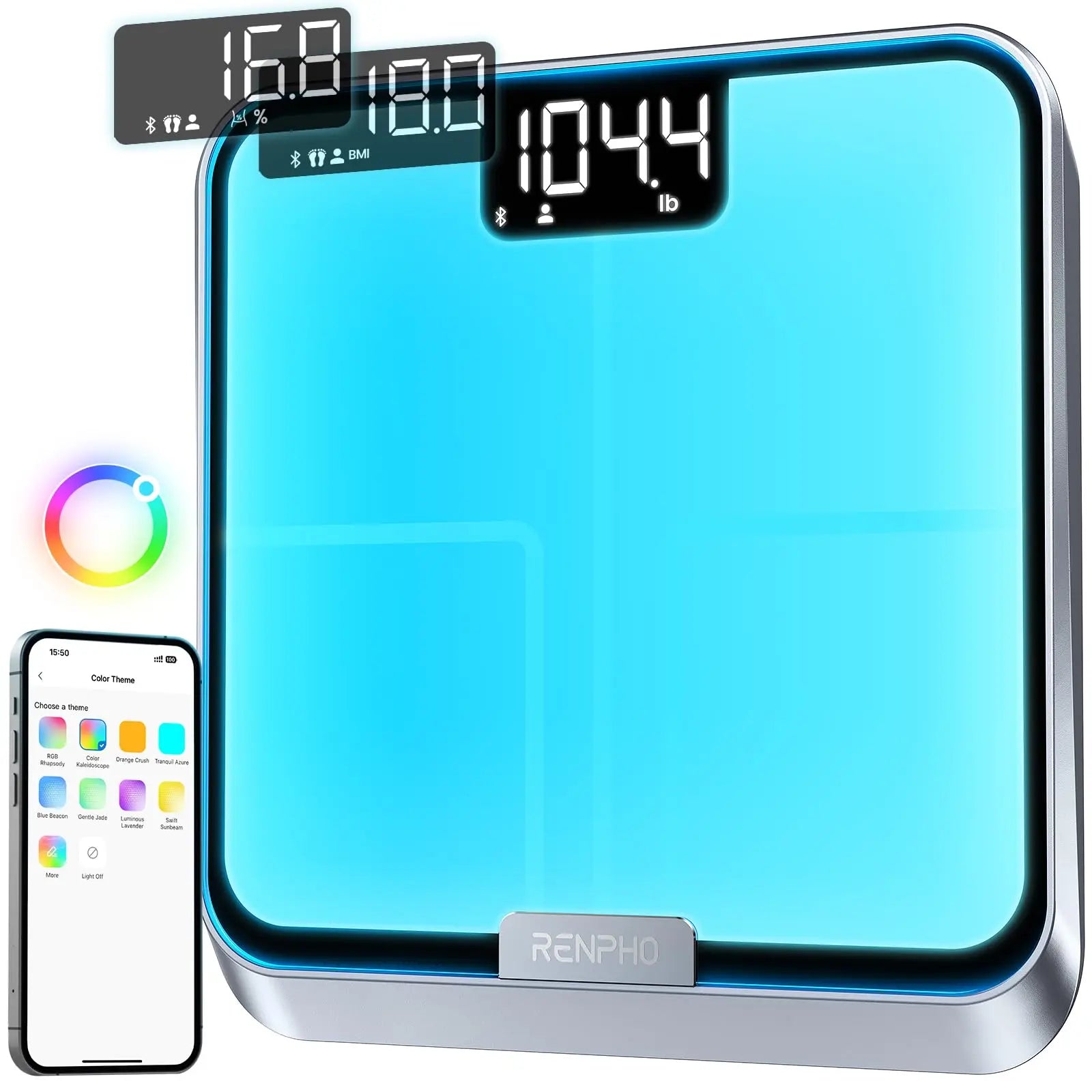 RENPHO Smart Scale with RBG Lighting Platform, FSA HSA Store Eligible, Bluetooth Scale for Body Weight, Body Fat, BMI, Muscle Mass, Rechargeable, Elis Chroma 