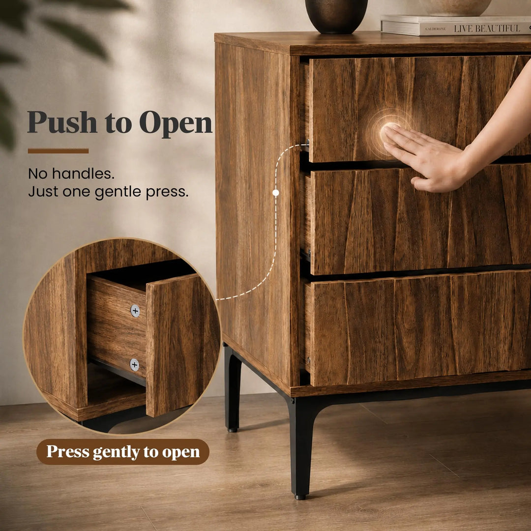 RIHHA 3-Drawer Nightstand, 3D Wave Front, Walnut 