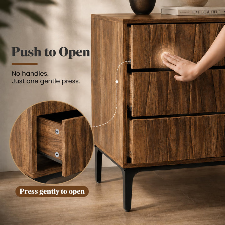 RIHHA 3-Drawer Nightstand, 3D Wave Front, Walnut 