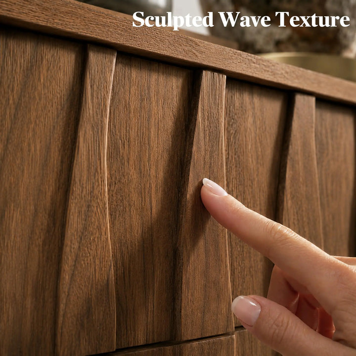 RIHHA 3-Drawer Nightstand, 3D Wave Front, Walnut 