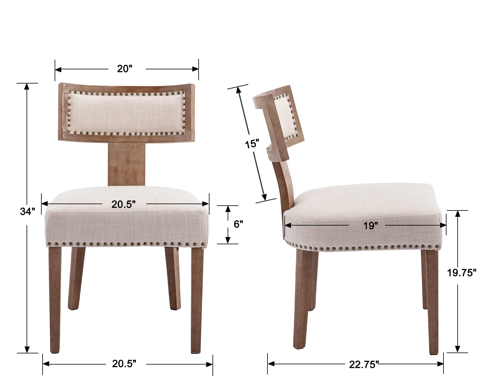 RIVOVA Mid Century Modern Dining Chairs Set of 6 Linen Fabric Upholstered Kitchen Side Chairs with Nailhead Trim, Modern Kitchen Armless Solid Wood Dining Chairs, Beige 