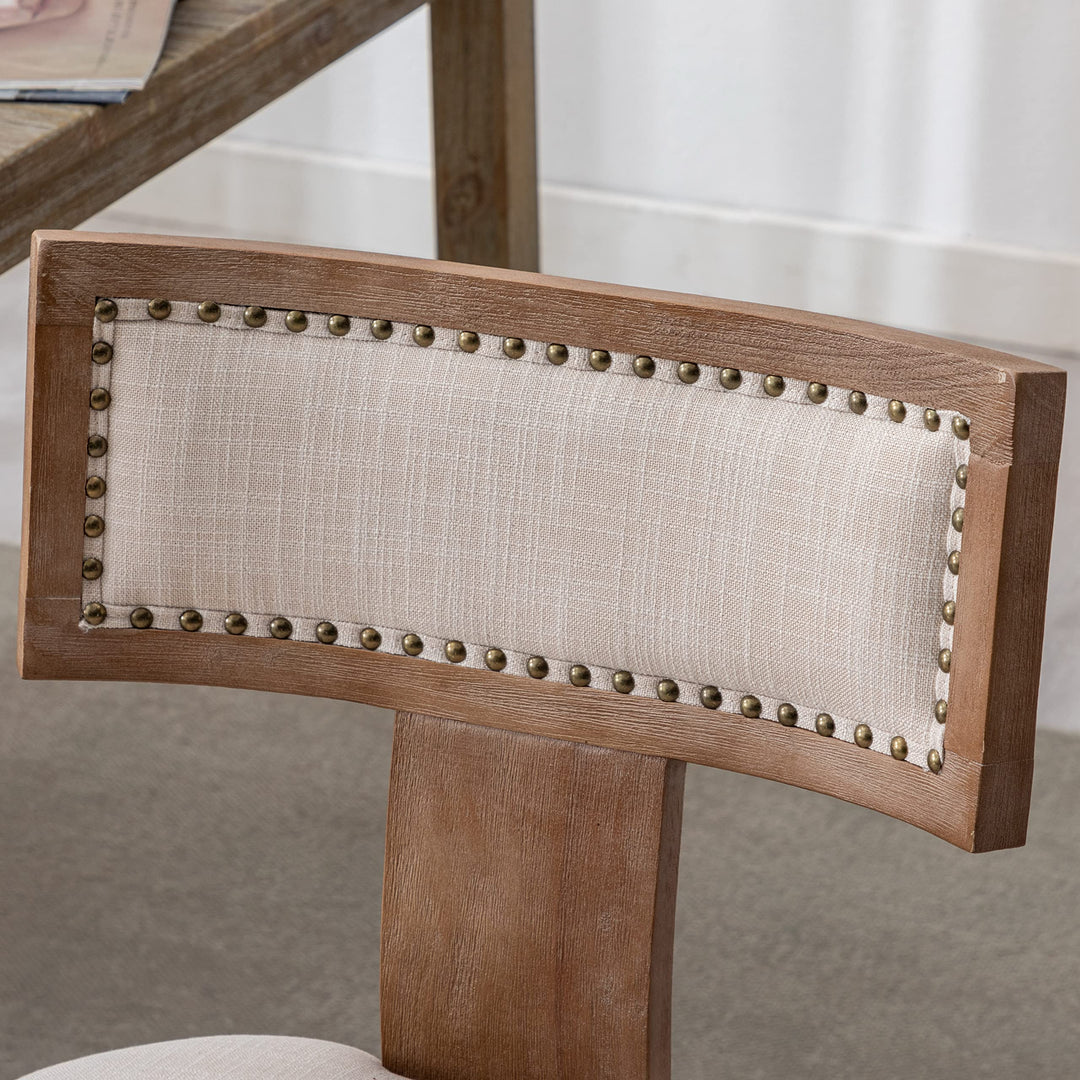 RIVOVA Mid Century Modern Dining Chairs Set of 6 Linen Fabric Upholstered Kitchen Side Chairs with Nailhead Trim, Modern Kitchen Armless Solid Wood Dining Chairs, Beige 