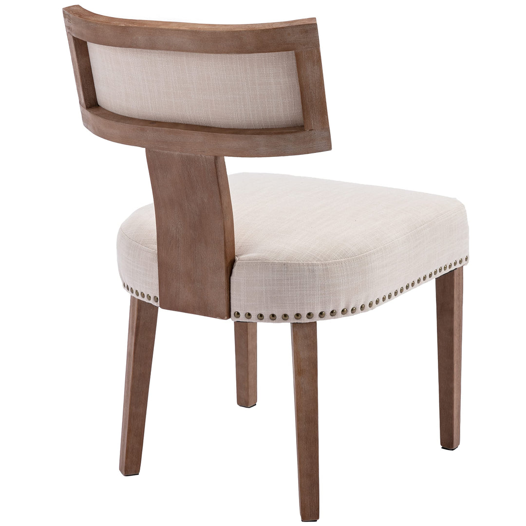 RIVOVA Mid Century Modern Dining Chairs Set of 6 Linen Fabric Upholstered Kitchen Side Chairs with Nailhead Trim, Modern Kitchen Armless Solid Wood Dining Chairs, Beige 