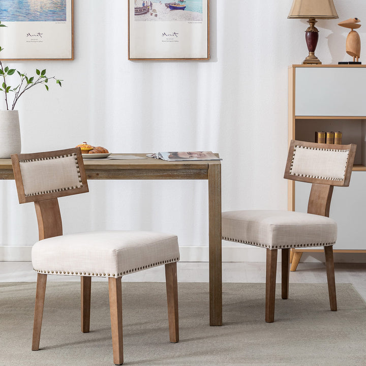 RIVOVA Mid Century Modern Dining Chairs Set of 6 Linen Fabric Upholstered Kitchen Side Chairs with Nailhead Trim, Modern Kitchen Armless Solid Wood Dining Chairs, Beige 