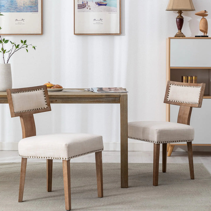 RIVOVA Mid Century Modern Dining Chairs Set of 6 Linen Fabric Upholstered Kitchen Side Chairs with Nailhead Trim, Modern Kitchen Armless Solid Wood Dining Chairs, Beige 