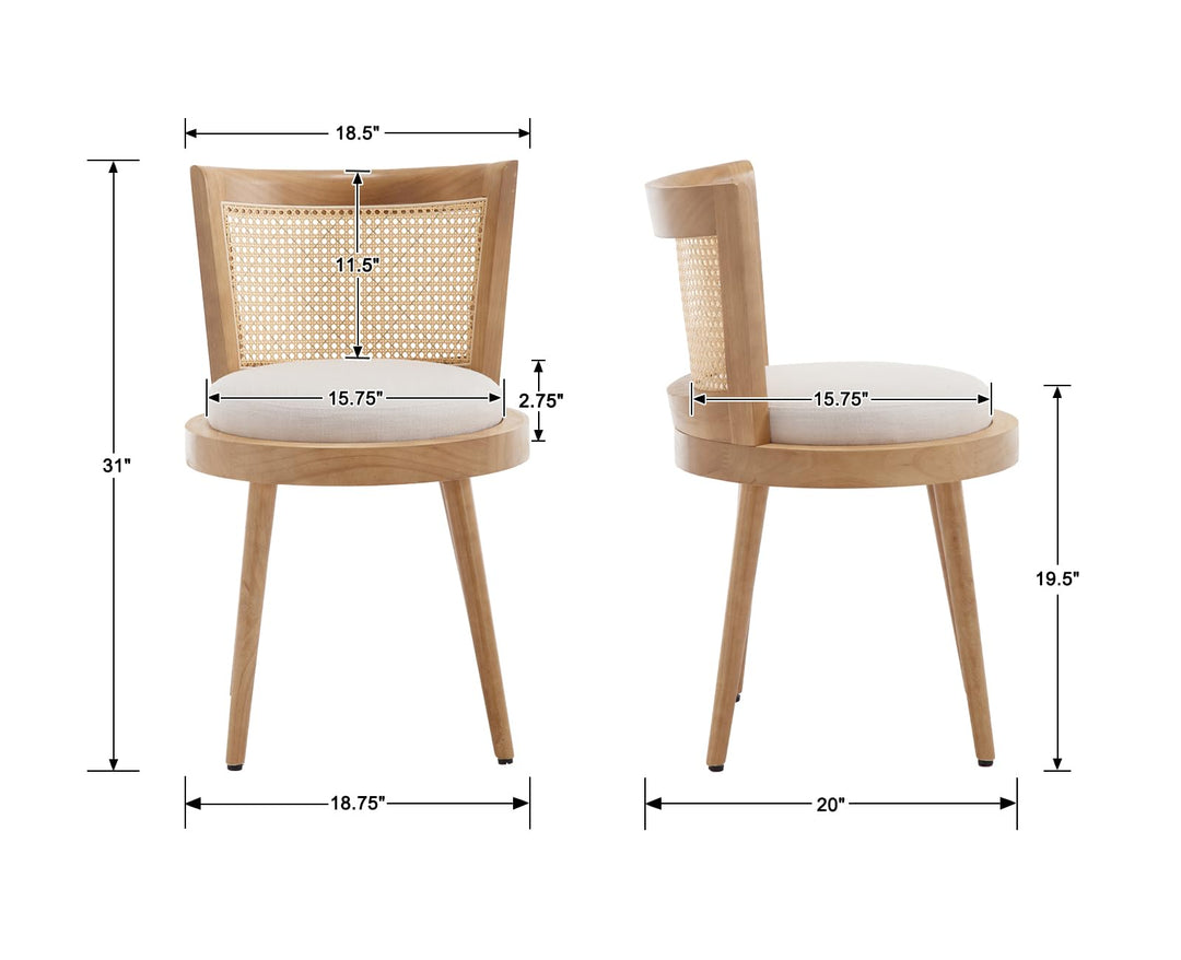 RIVOVA Modern Farmhouse Rattan Dining Chairs Set of 6 Natural Wood Kitchen Chairs Beige Upholstered Linen Dining Chairs Cane Country Dining Room Chairs 