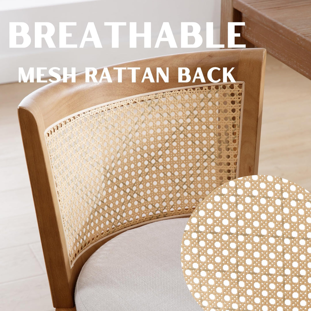 RIVOVA Modern Farmhouse Rattan Dining Chairs Set of 6 Natural Wood Kitchen Chairs Beige Upholstered Linen Dining Chairs Cane Country Dining Room Chairs 