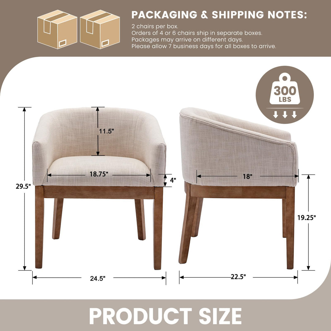 RIVOVA Upholstered Dining Chairs Set of 4 Modern Linen Dining Room Chairs Curved Back Kitchen Chairs with Black Wood Legs Barrel Accent Arm Chairs Mid-Century Farmhouse Side Chairs, Beige 