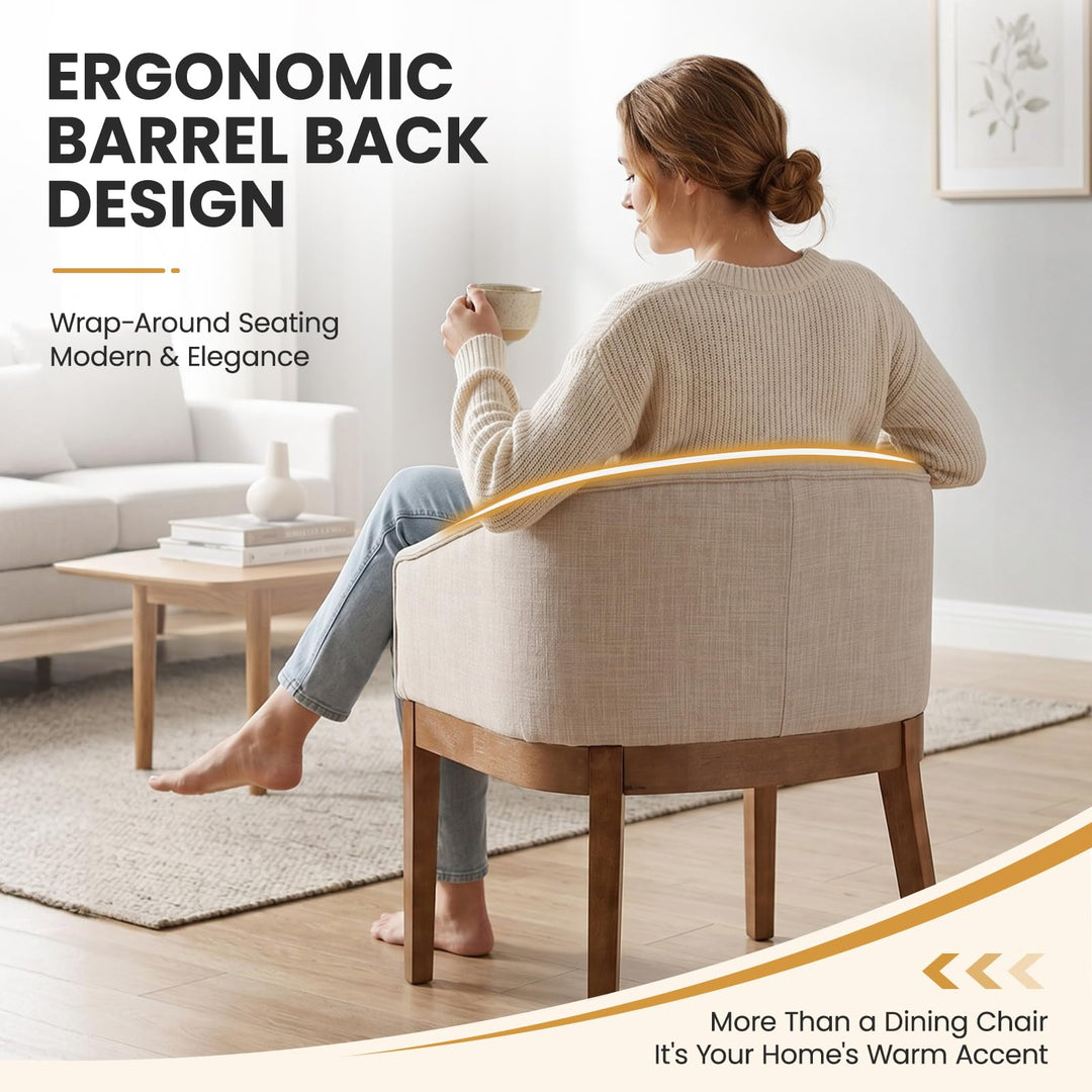 RIVOVA Upholstered Dining Chairs Set of 4 Modern Linen Dining Room Chairs Curved Back Kitchen Chairs with Black Wood Legs Barrel Accent Arm Chairs Mid-Century Farmhouse Side Chairs, Beige 