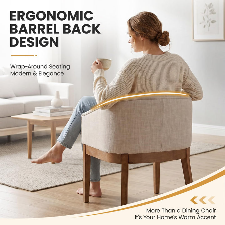 RIVOVA Upholstered Dining Chairs Set of 4 Modern Linen Dining Room Chairs Curved Back Kitchen Chairs with Black Wood Legs Barrel Accent Arm Chairs Mid-Century Farmhouse Side Chairs, Beige 