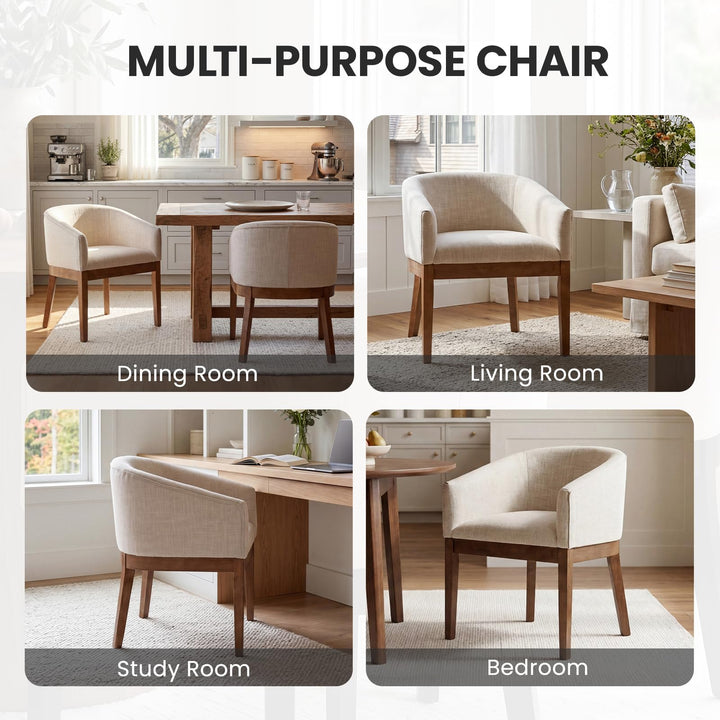 RIVOVA Upholstered Dining Chairs Set of 4 Modern Linen Dining Room Chairs Curved Back Kitchen Chairs with Black Wood Legs Barrel Accent Arm Chairs Mid-Century Farmhouse Side Chairs, Beige 