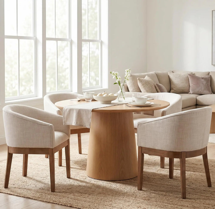RIVOVA Upholstered Dining Chairs Set of 4 Modern Linen Dining Room Chairs Curved Back Kitchen Chairs with Black Wood Legs Barrel Accent Arm Chairs Mid-Century Farmhouse Side Chairs, Beige 