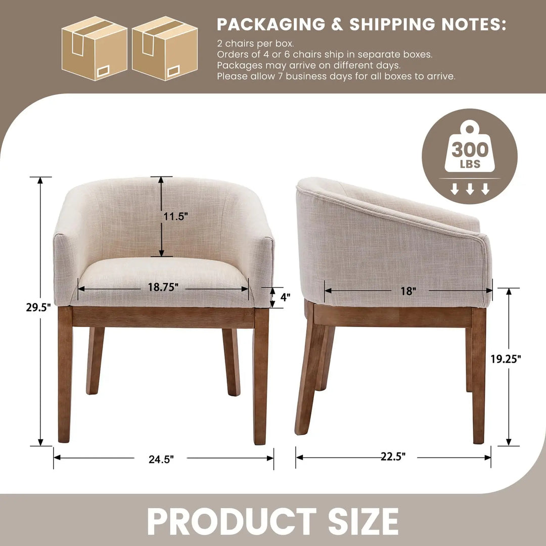 RIVOVA Upholstered Dining Chairs Set of 4 Modern Linen Dining Room Chairs Curved Back Kitchen Chairs with Black Wood Legs Barrel Accent Arm Chairs Mid-Century Farmhouse Side Chairs, Beige 