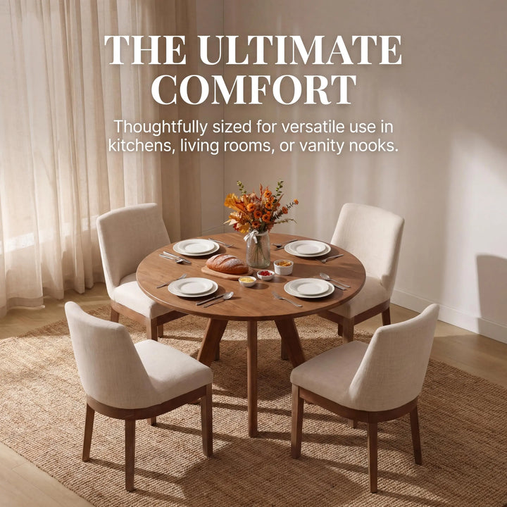 RIVOVA Upholstered Dining Chairs, Set of 4, Linen Fabric, Hardwood Frame, Beige