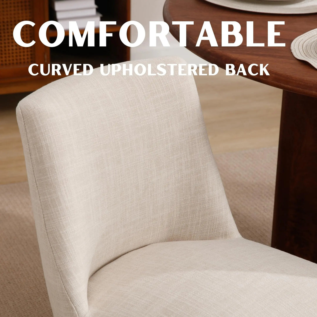 RIVOVA Upholstered Dining Chairs, Set of 4, Linen Fabric, Hardwood Frame, Beige
