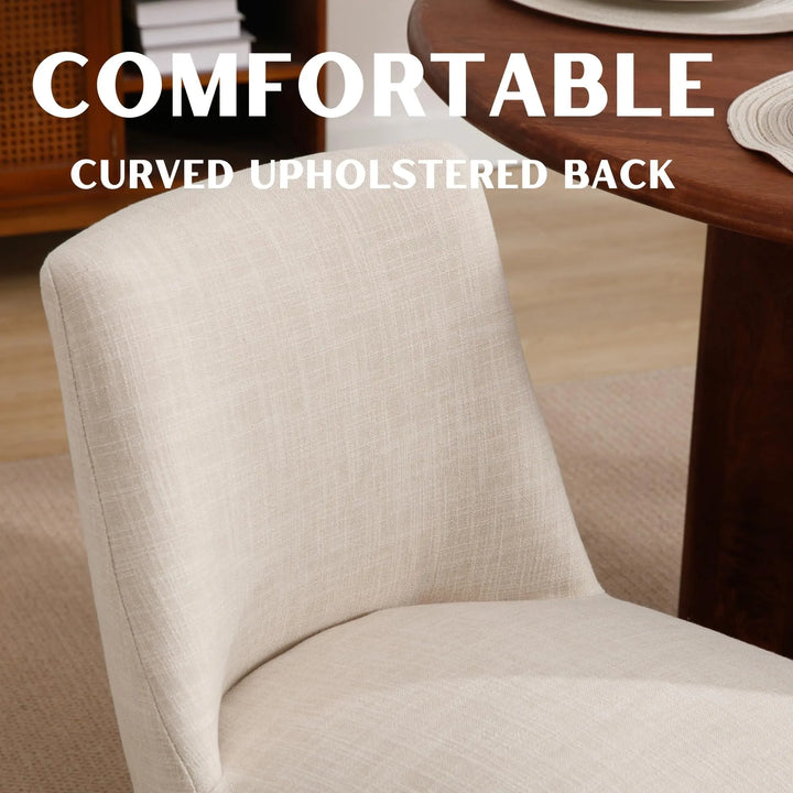 RIVOVA Upholstered Dining Chairs, Set of 4, Linen Fabric, Hardwood Frame, Beige