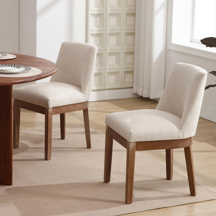 RIVOVA Upholstered Dining Chairs, Set of 4, Linen Fabric, Hardwood Frame, Beige