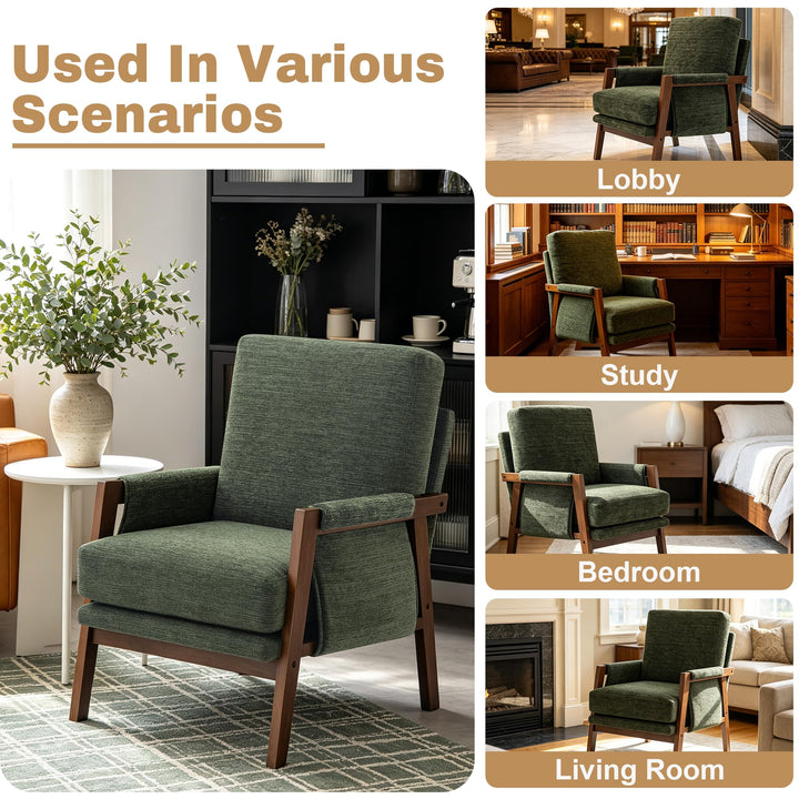 RNKSFX Green Accent Chair for Bedroom &amp; Living Room, Mid Century Modern Accent Arm Chair, Upholstered Anthropologie Accent Chair with Solid Wood Frame, Fabric 