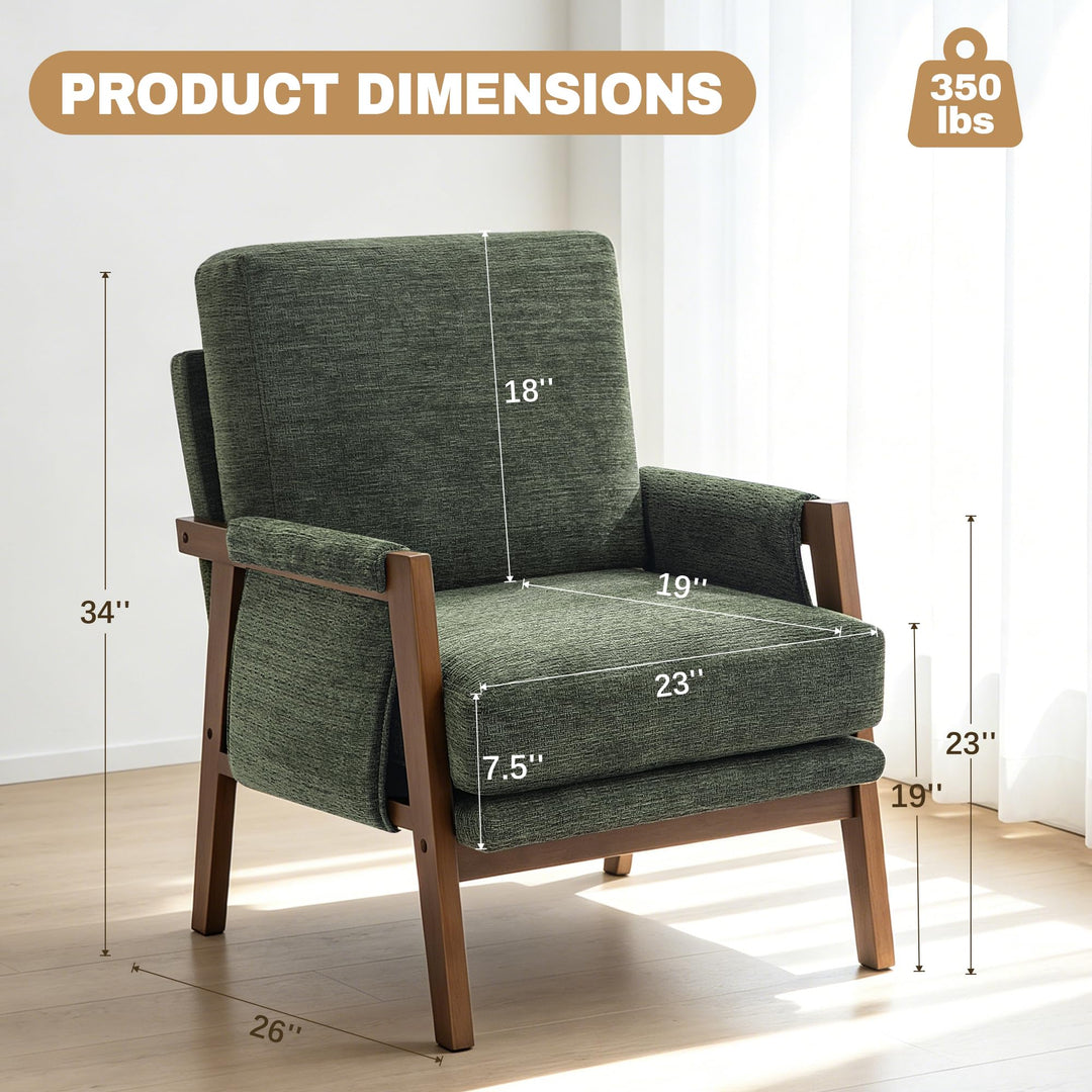 RNKSFX Green Accent Chair for Bedroom &amp; Living Room, Mid Century Modern Accent Arm Chair, Upholstered Anthropologie Accent Chair with Solid Wood Frame, Fabric 