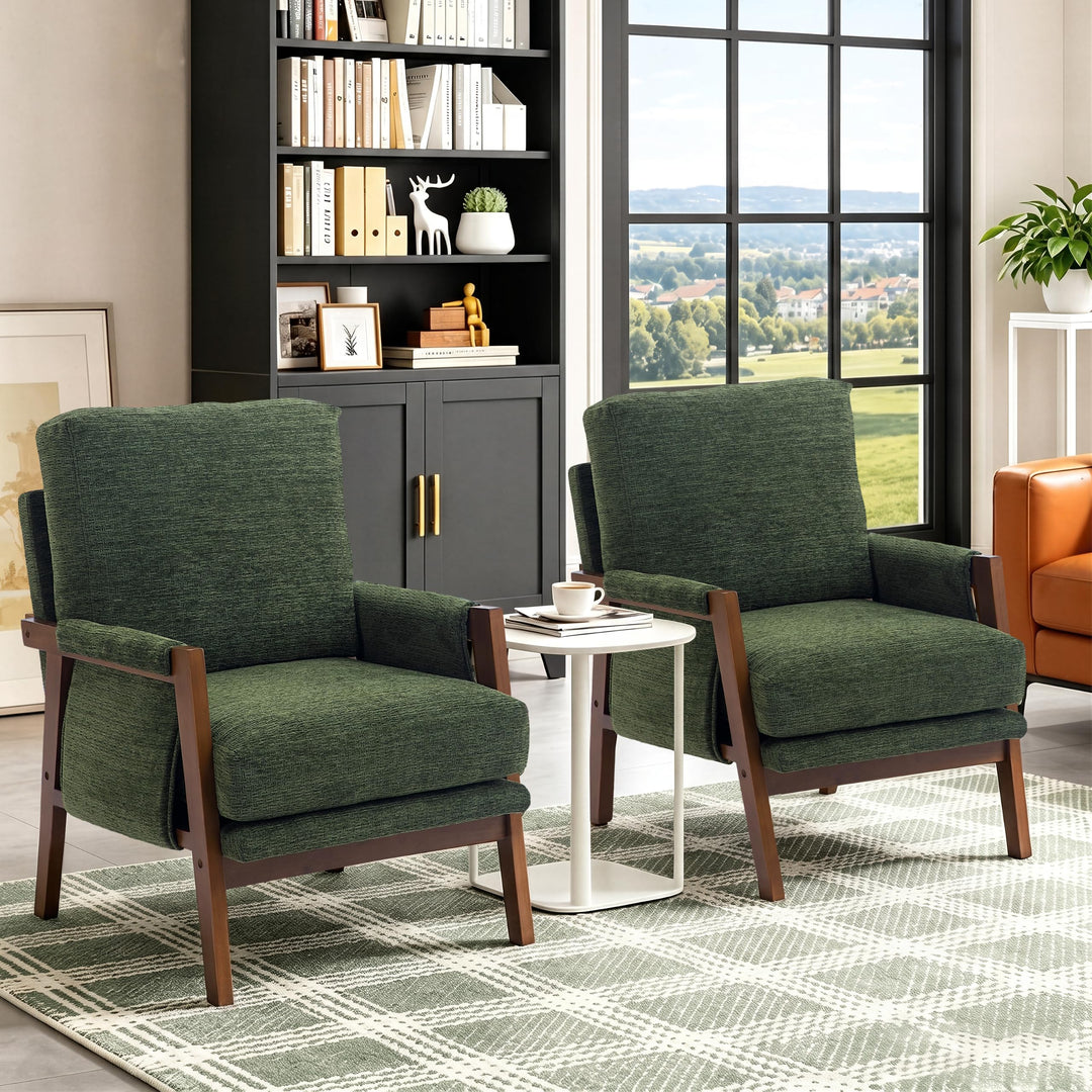 RNKSFX Green Accent Chair for Bedroom &amp; Living Room, Mid Century Modern Accent Arm Chair, Upholstered Anthropologie Accent Chair with Solid Wood Frame, Fabric 