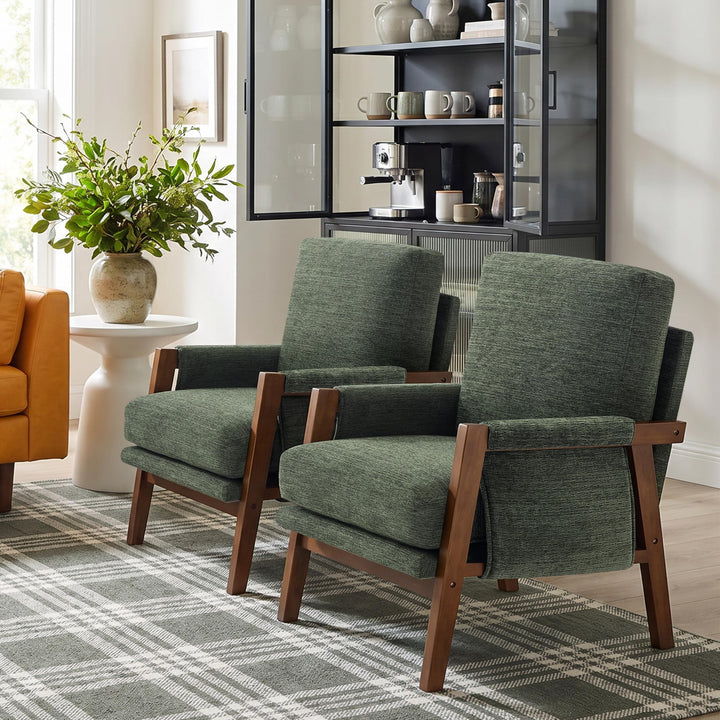 RNKSFX Green Accent Chair for Bedroom &amp; Living Room, Mid Century Modern Accent Arm Chair, Upholstered Anthropologie Accent Chair with Solid Wood Frame, Fabric 