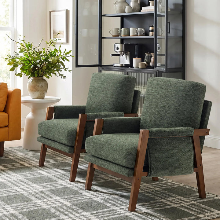 RNKSFX Green Accent Chair for Bedroom &amp; Living Room, Mid Century Modern Accent Arm Chair, Upholstered Anthropologie Accent Chair with Solid Wood Frame, Fabric 