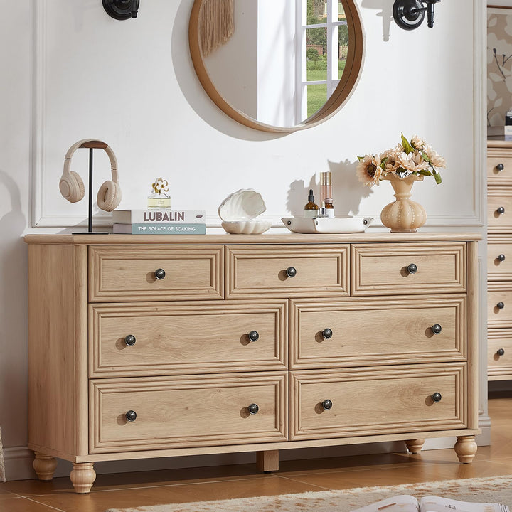 RWYHG 54" Dresser for Bedroom, Farmhouse 7 Drawers Dressers with Gourd Legs 