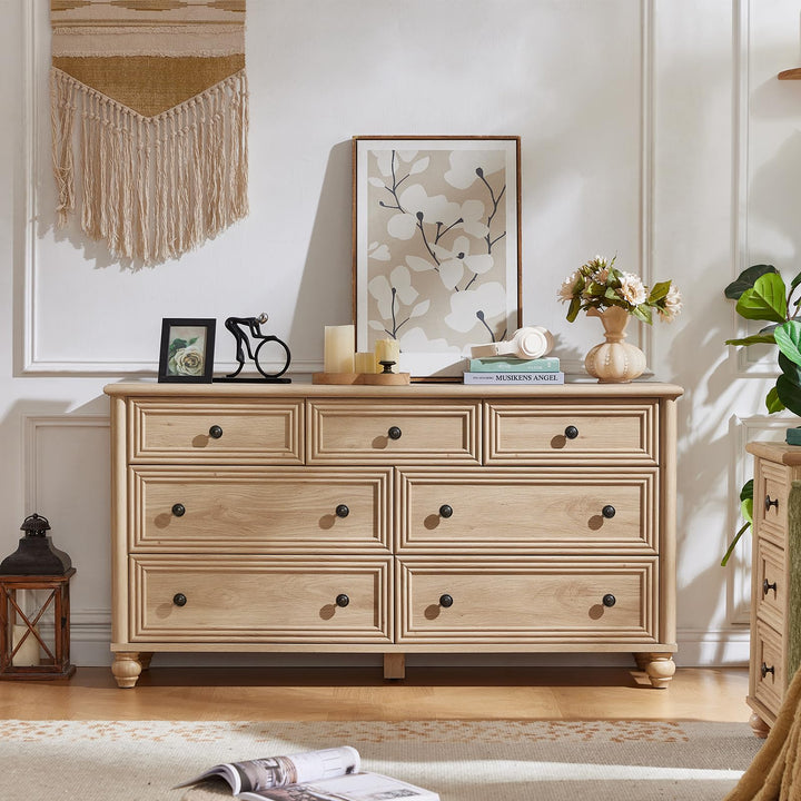 RWYHG 54" Dresser for Bedroom, Farmhouse 7 Drawers Dressers with Gourd Legs 