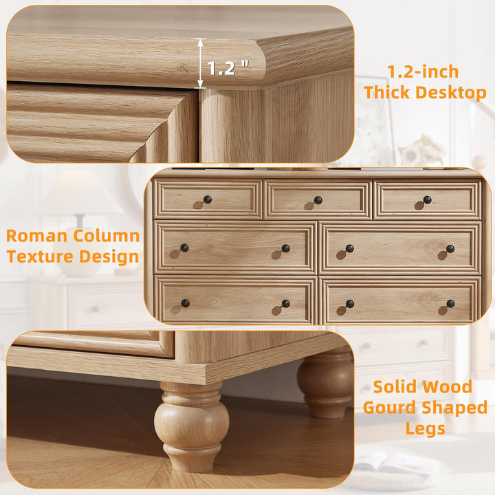 RWYHG 54" Dresser for Bedroom, Farmhouse 7 Drawers Dressers with Gourd Legs 