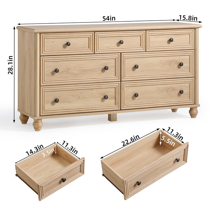 RWYHG 54" Dresser for Bedroom, Farmhouse 7 Drawers Dressers with Gourd Legs 