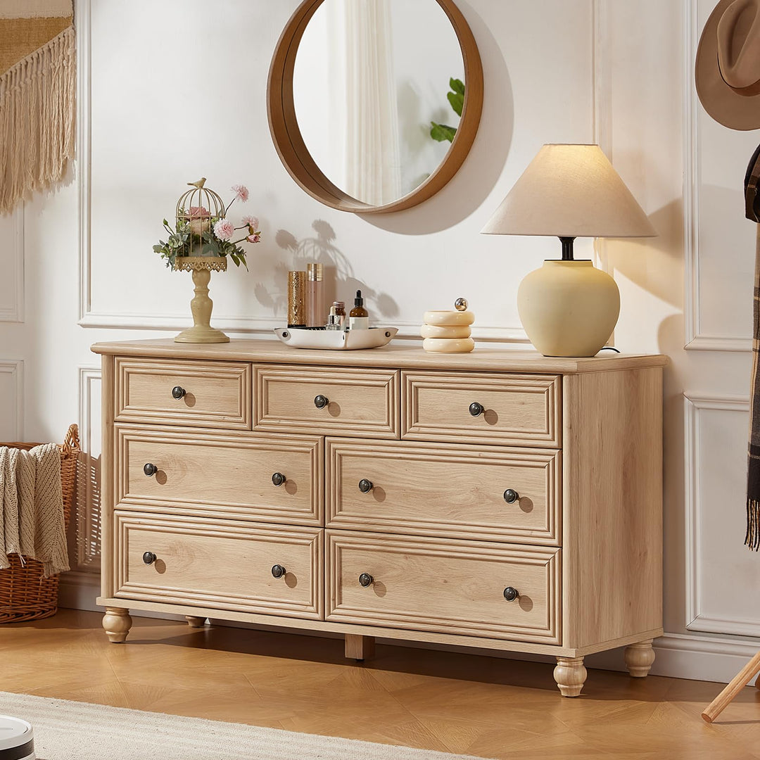 RWYHG 54" Dresser for Bedroom, Farmhouse 7 Drawers Dressers with Gourd Legs 
