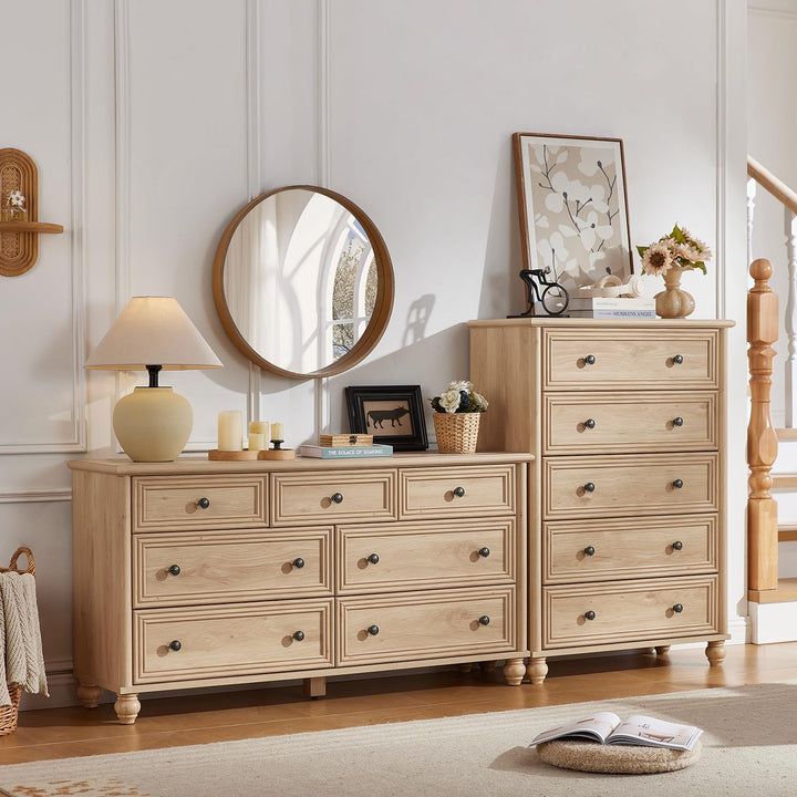 RWYHG 54" Dresser for Bedroom, Farmhouse 7 Drawers Dressers with Gourd Legs 