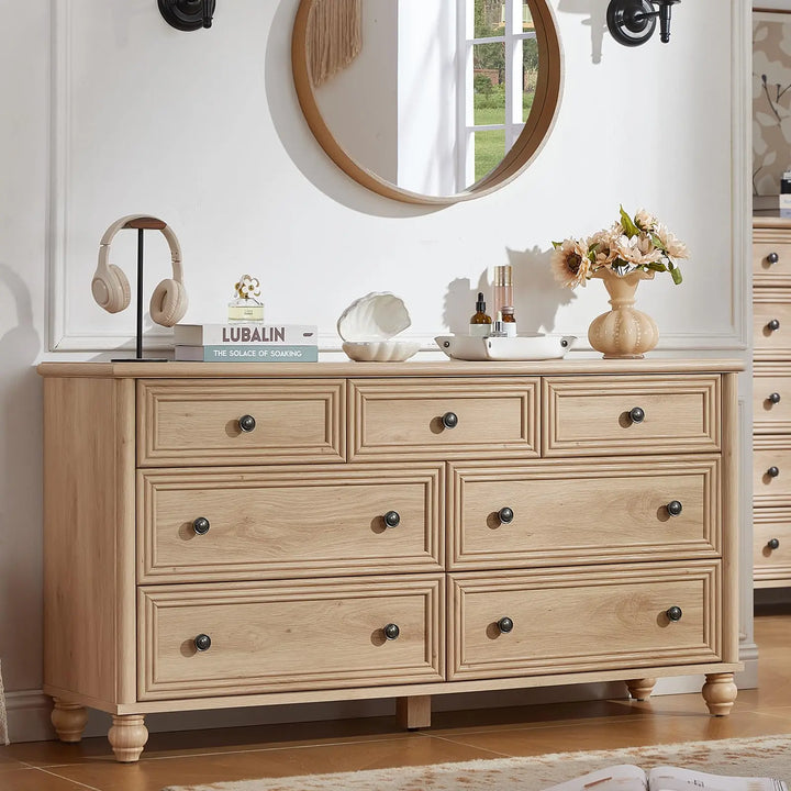 RWYHG 54" Dresser for Bedroom, Farmhouse 7 Drawers Dressers with Gourd Legs 