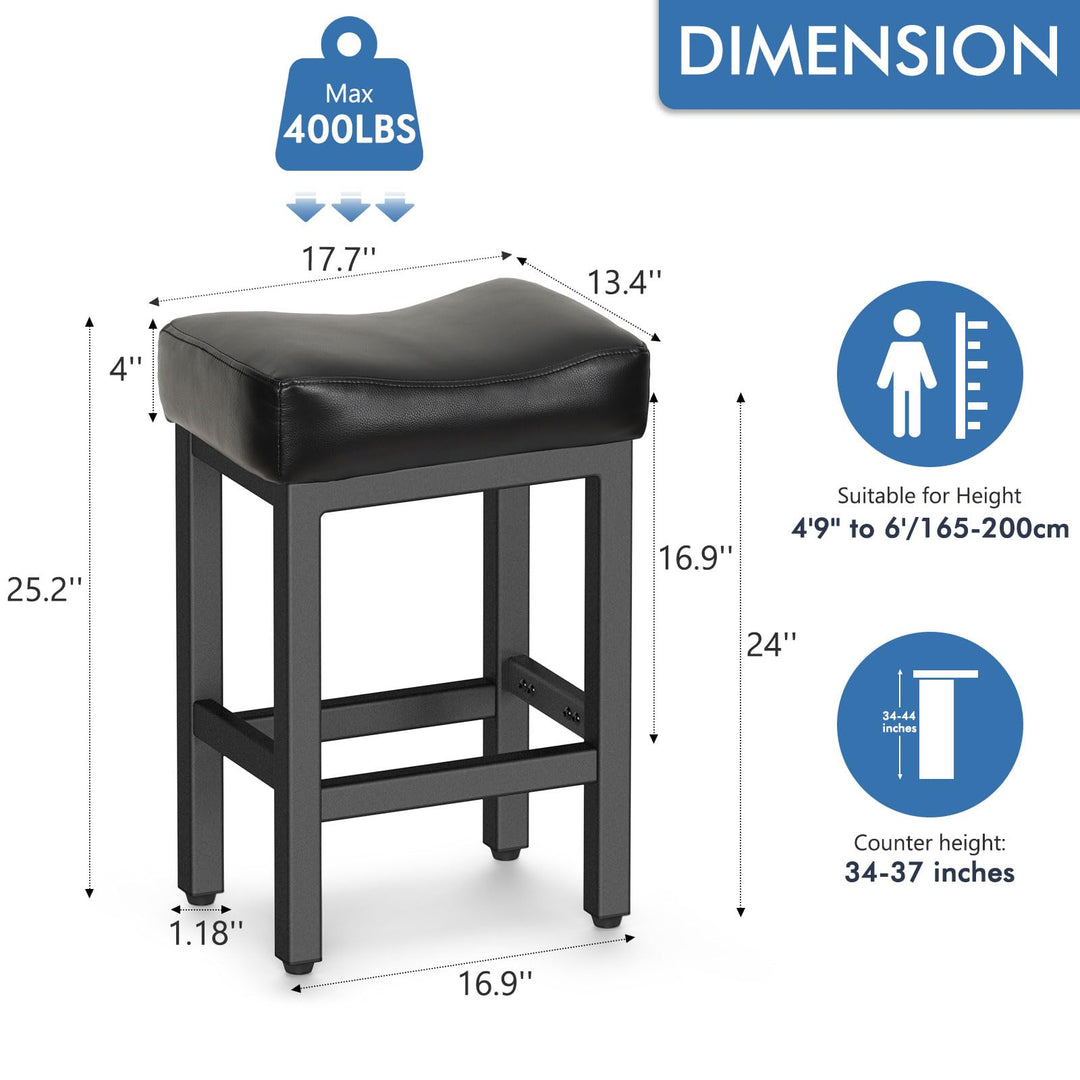 Raynesys 24 Inche Bonded Leather Counter Height Bar Stools Set of 2 Square 