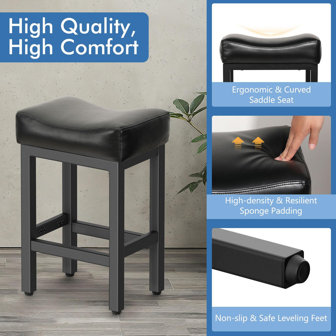 Raynesys 24 Inche Bonded Leather Counter Height Bar Stools Set of 2 Square 