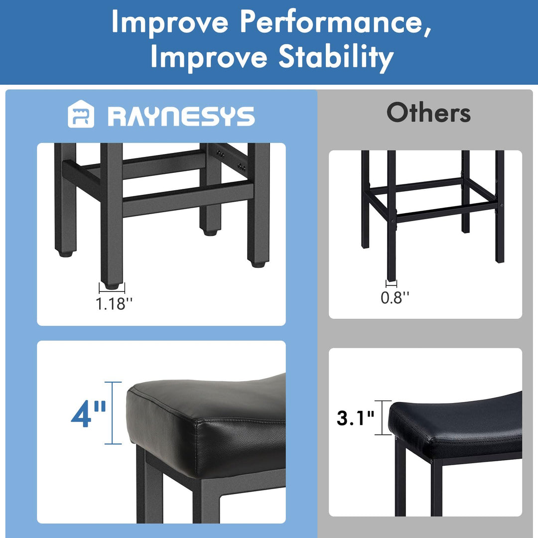 Raynesys 24 Inche Bonded Leather Counter Height Bar Stools Set of 2 Square 