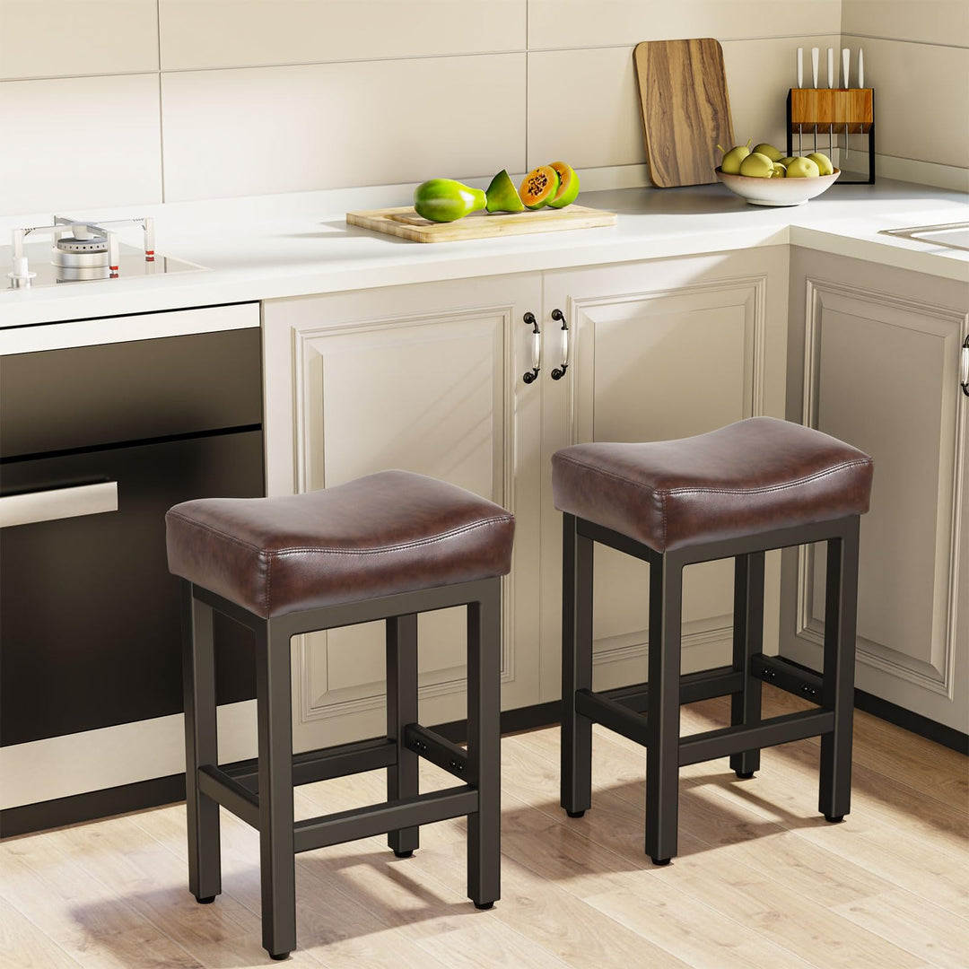 Raynesys 24 Inche Bonded Leather Counter Height Bar Stools Set of 2 Square 