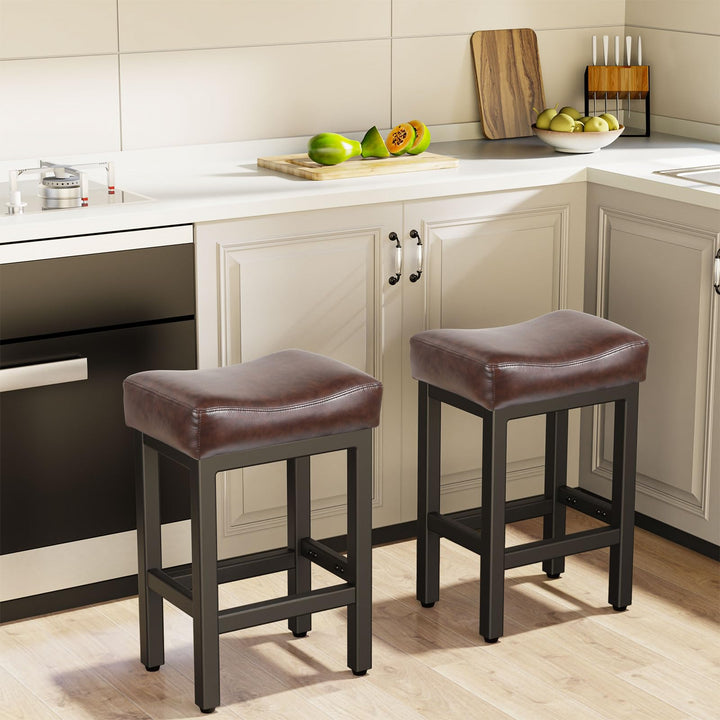 Raynesys 24 Inche Bonded Leather Counter Height Bar Stools Set of 2 Square 