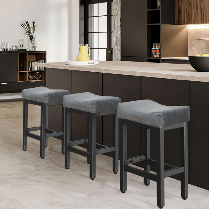 Raynesys 24 Inche Bonded Leather Counter Height Bar Stools Set of 2 Square 