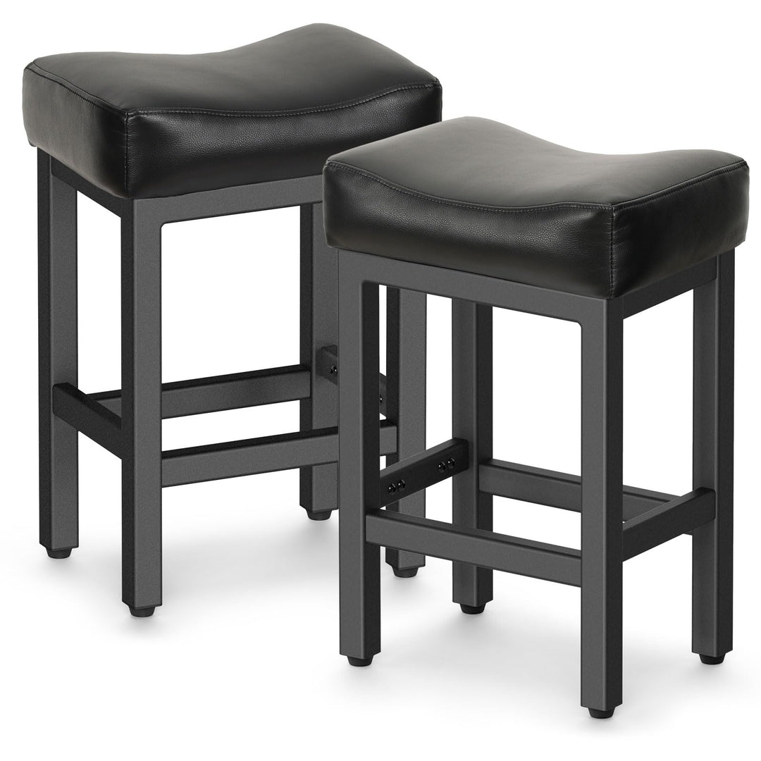 Raynesys 24 Inche Bonded Leather Counter Height Bar Stools Set of 2 Square 