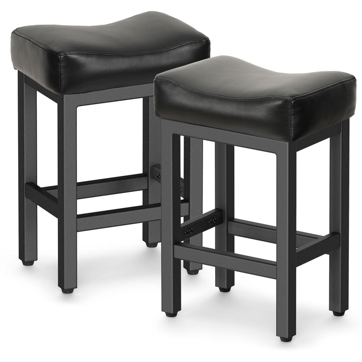 Raynesys 24 Inche Bonded Leather Counter Height Bar Stools Set of 2 Square 